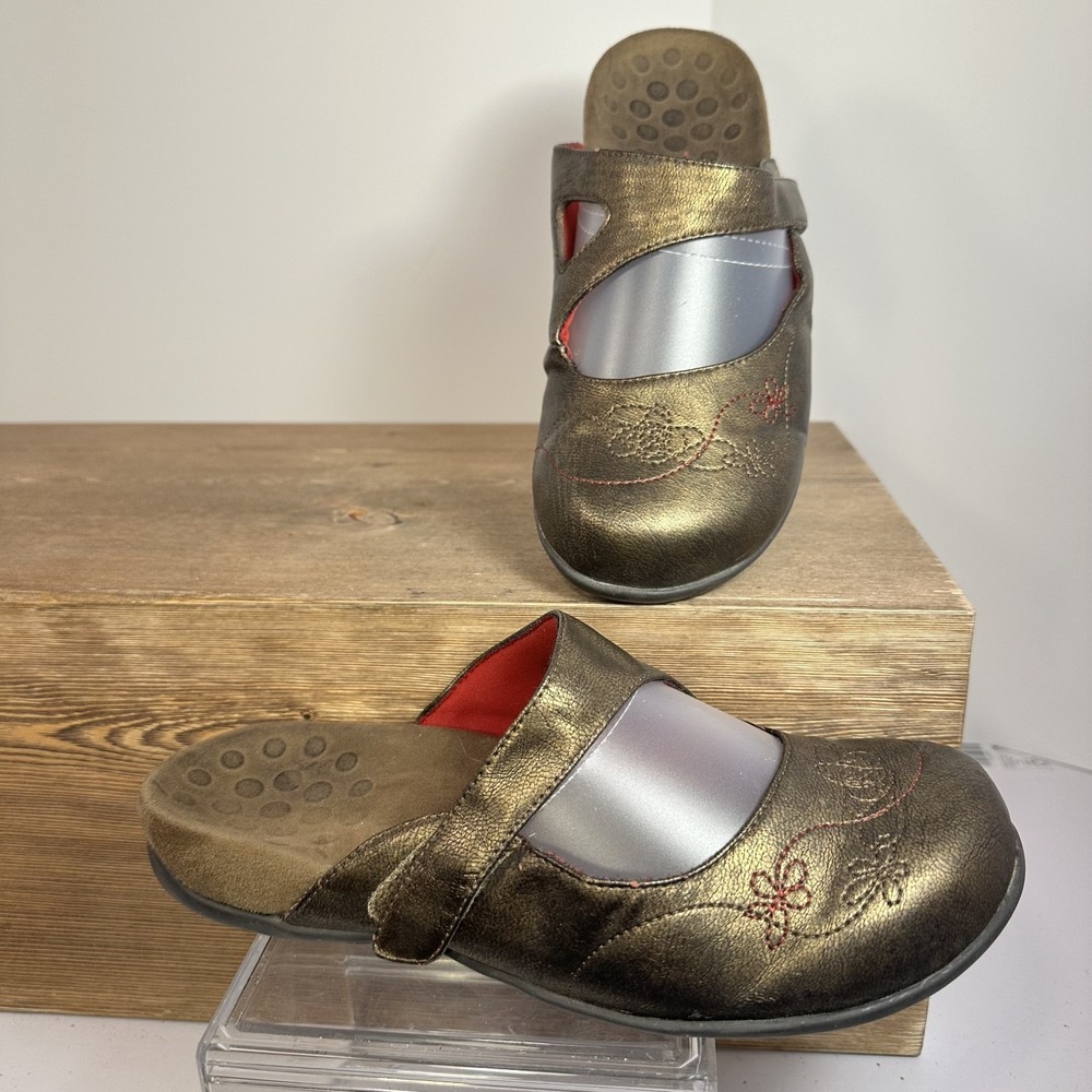 VTG Orthaheel Mule Clogs Womens 8 Mary Jane Metallic Gold Comfort Orthopedic Y2K